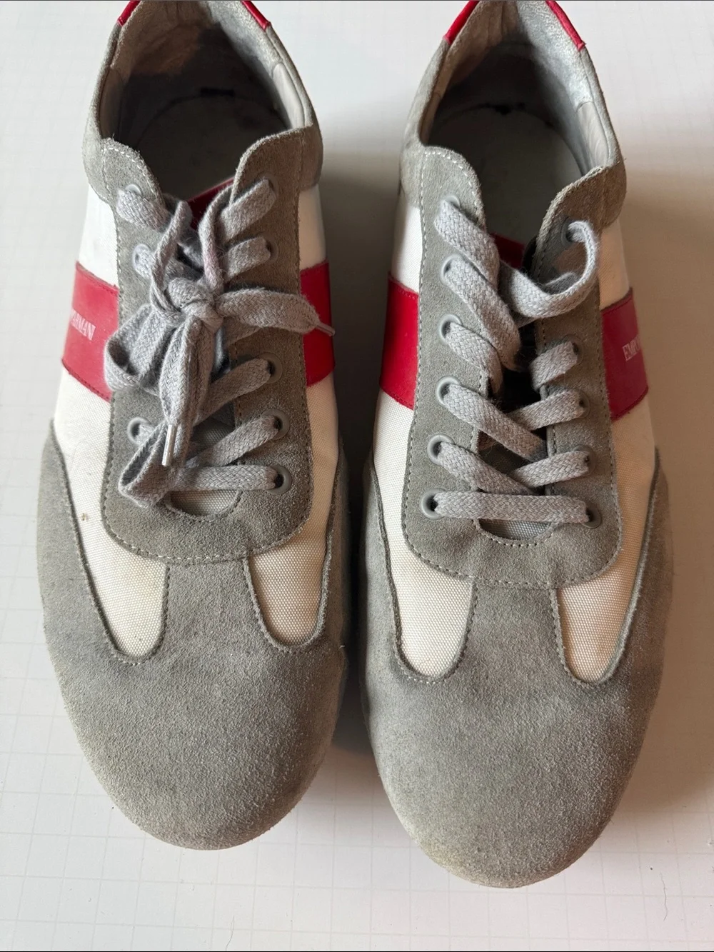 Emporio Armani Gray, White & Red Low-Top Sneakers